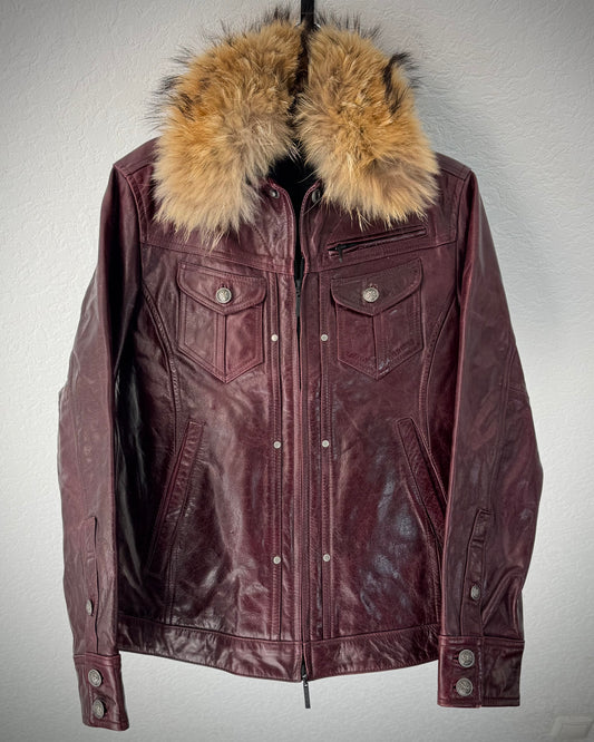 A.S.M. Chunky Fur Wine Dyed Leather Jacket