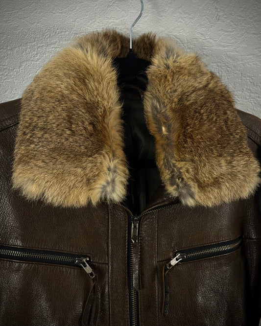 Roberto Massini Rabbit Fur Collar Leather Jacket
