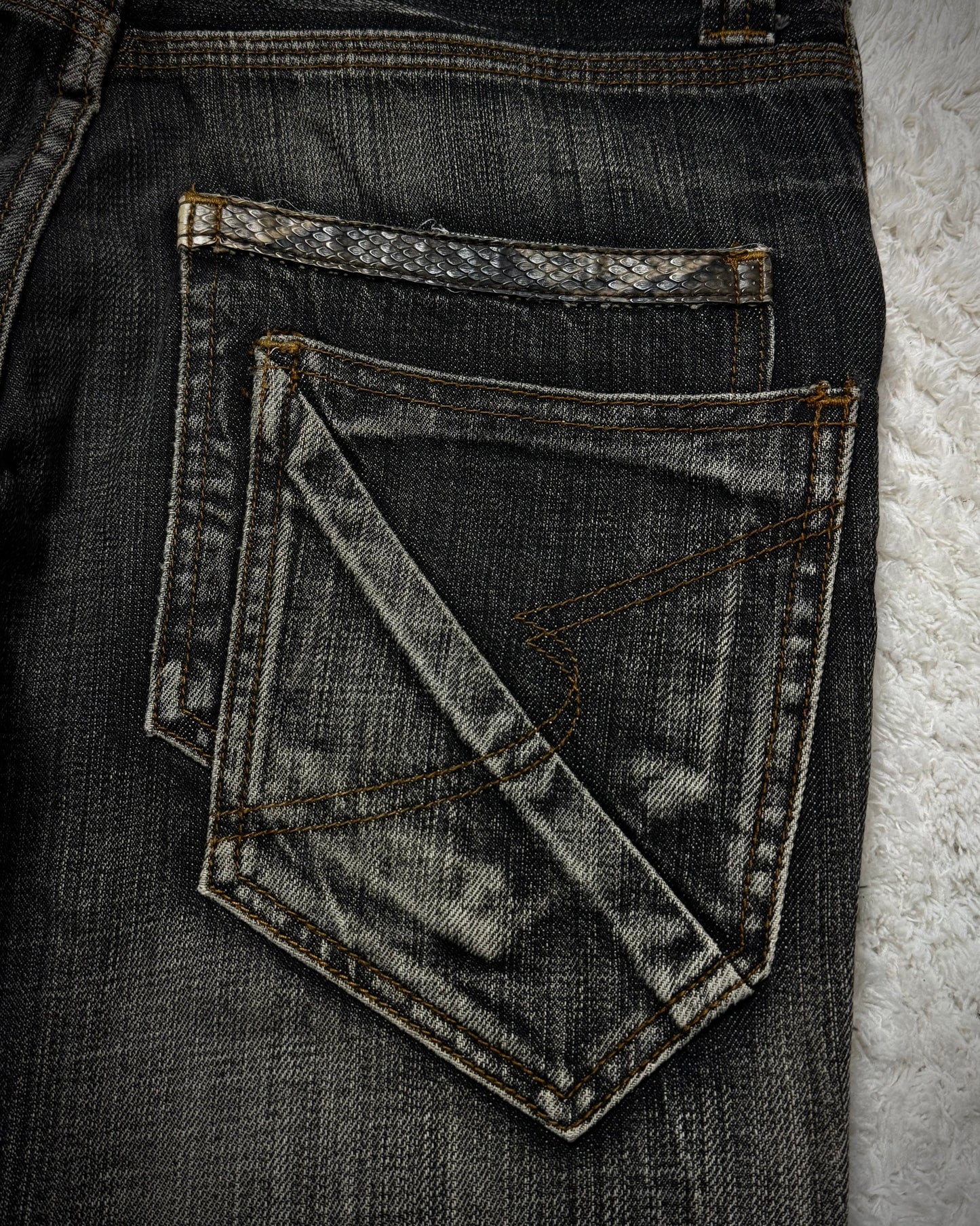 Semantic Design Clawmark Washed Python Detailed Bootcut Denim