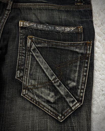 Semantic Design Clawmark Washed Python Detailed Bootcut Denim