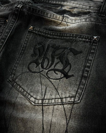 Xfrm Whiskered Paint Splatter Studded Flared Jeans
