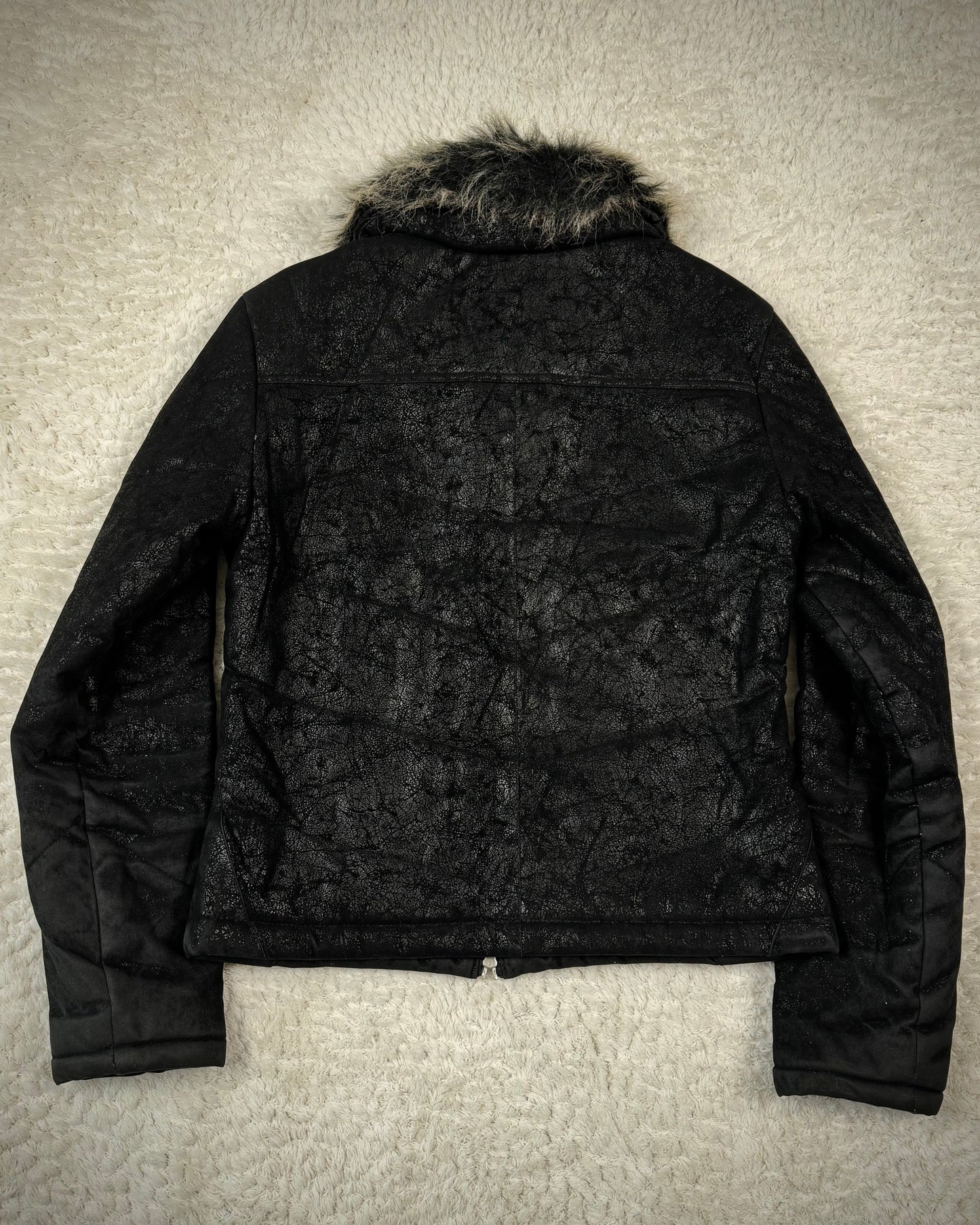 Body Wave Cracked Wax Fur Jacket