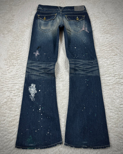 Vanquish Paint Splatter Distressed Flared Jeans