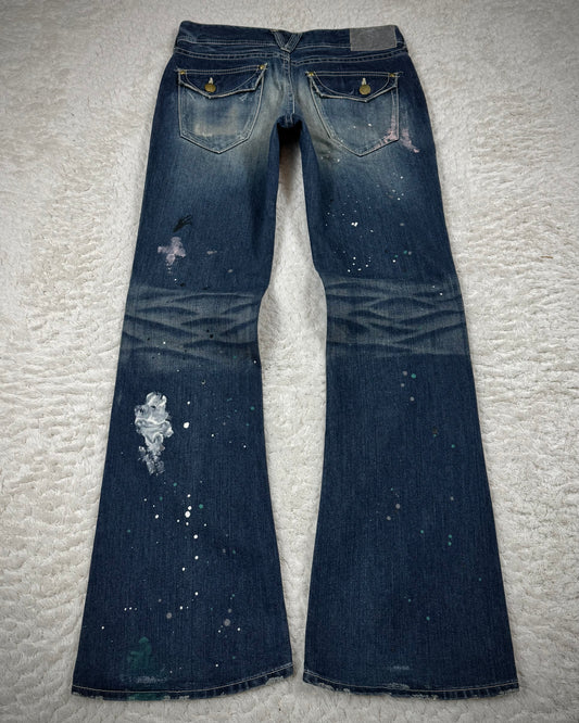 Vanquish Paint Splatter Distressed Flared Jeans
