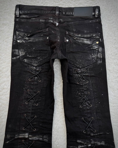 Tornado Mart Silver Waxed Backlace Flared Jeans