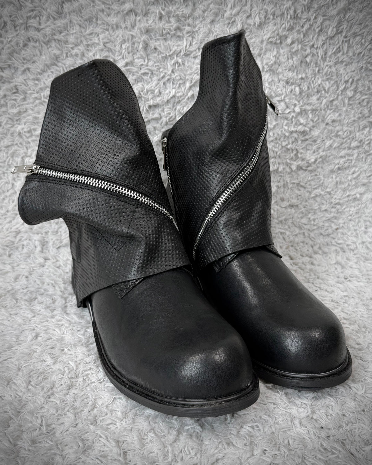 Grained Flap Over Leather Boots
