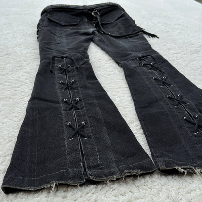 Tornado Mart Flared Snakeskin Lace-Up Pants