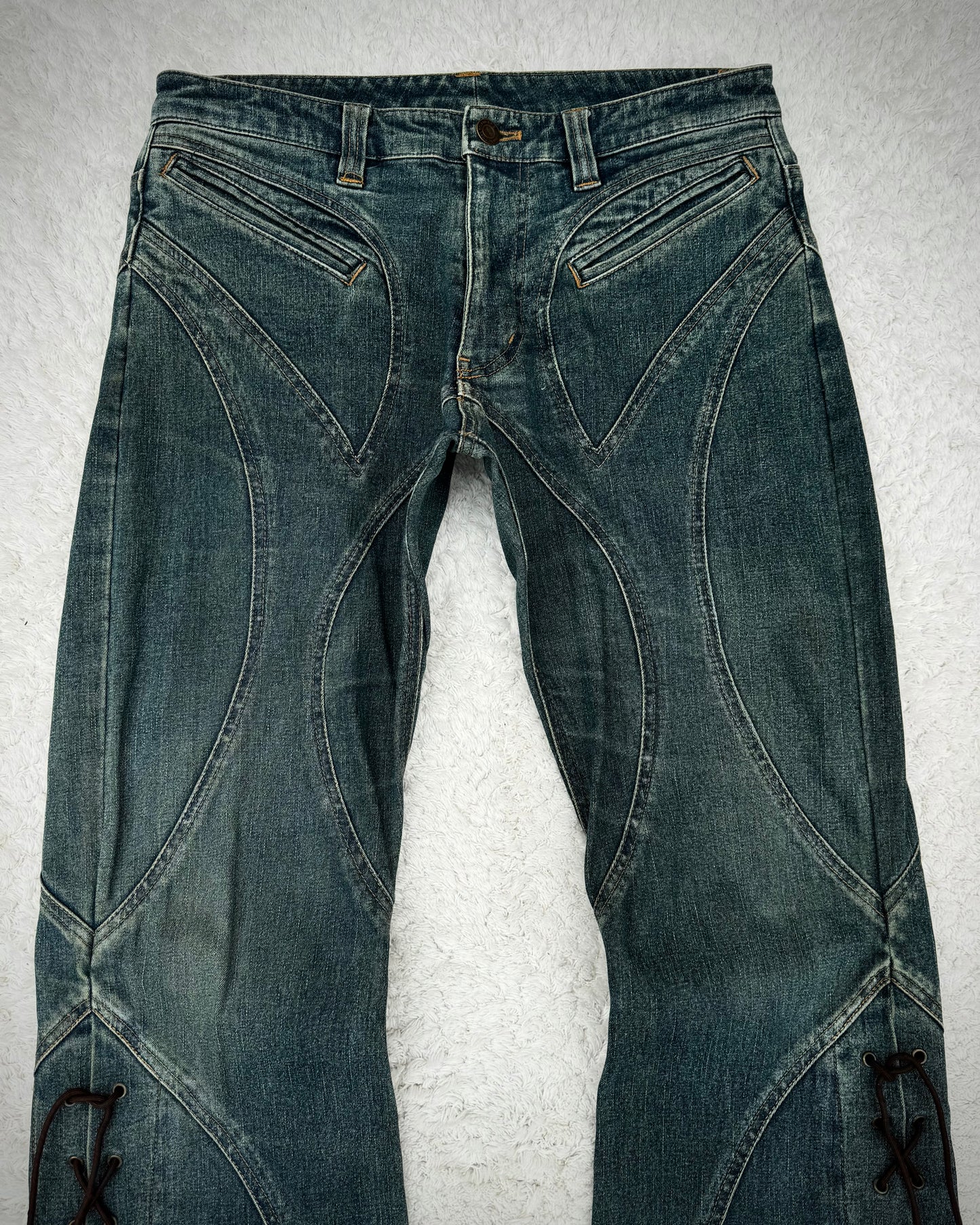 Tornado Mart Mud Washed Dynamic Cut Lace Up Flared Jeans