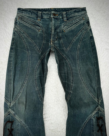 Tornado Mart Mud Washed Dynamic Cut Lace Up Flared Jeans