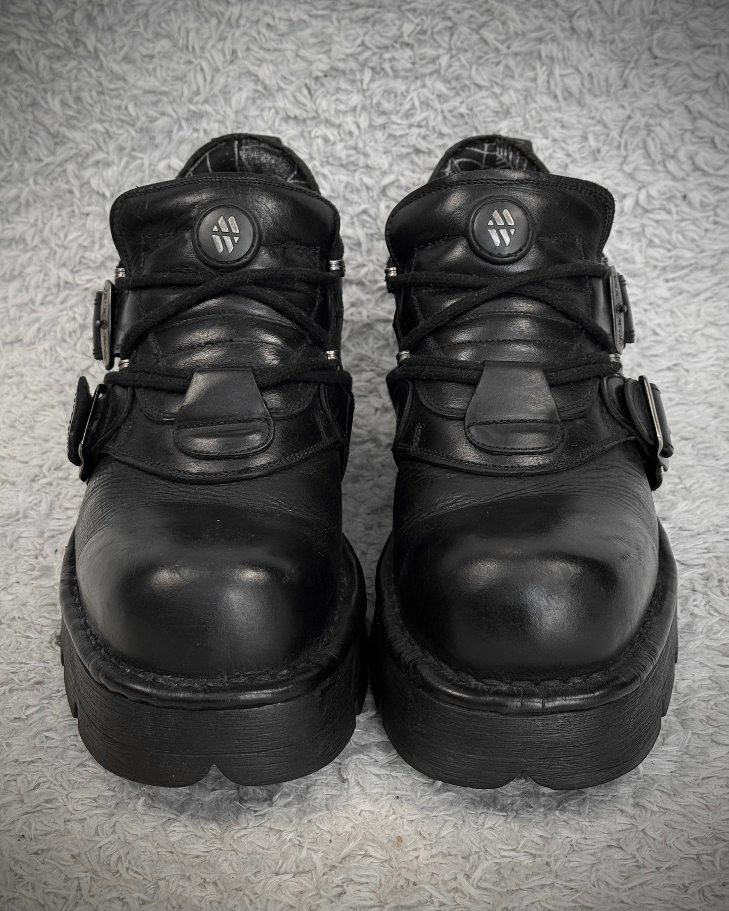 New Rock Gun Metal Steel Heel Leather Boots