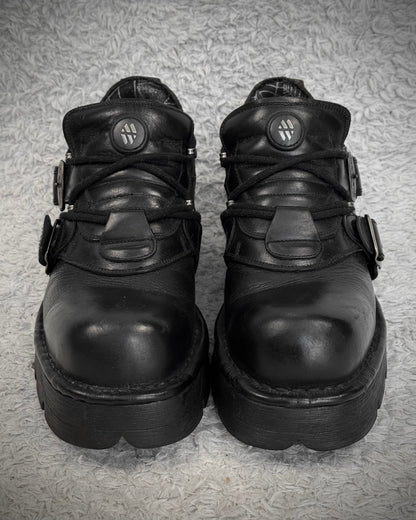 New Rock Gun Metal Steel Heel Leather Boots