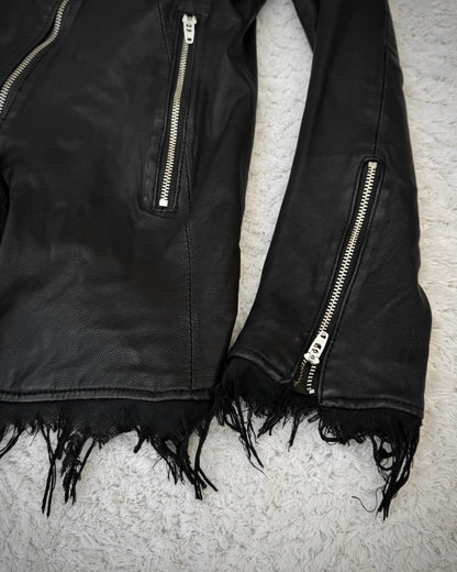 Bossy Raggae Raw Asymmetrical Cut Frayed Leather Jacket