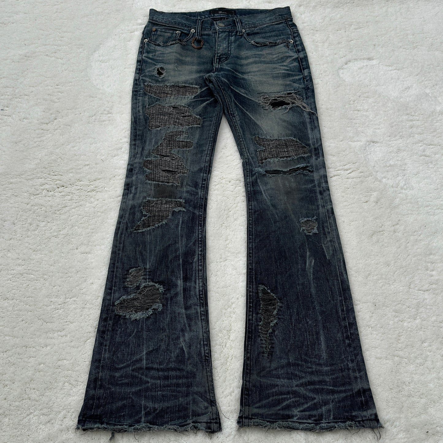 Midas Boro Stitched Distressed Flared Denim