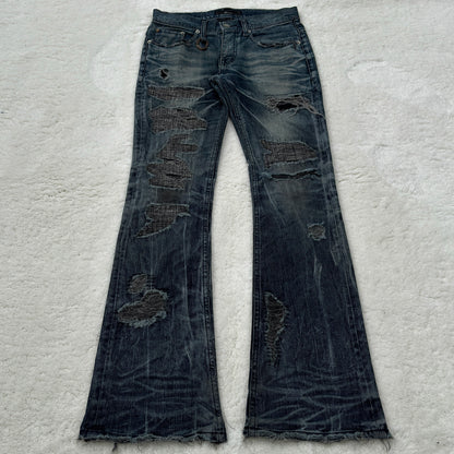 Midas Boro Stitched Distressed Flared Denim