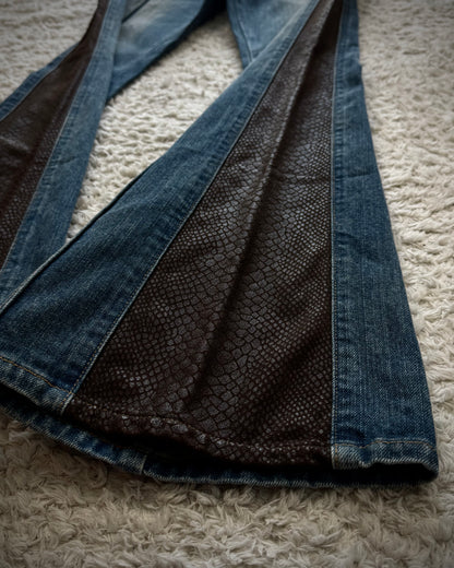 Morgan Homme Python Waxed Vintage Flared Jeans