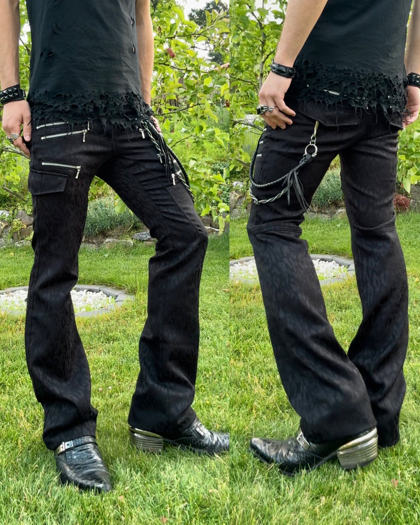 Tornado Mart Leopard Woven Zippered Bootcut Pants