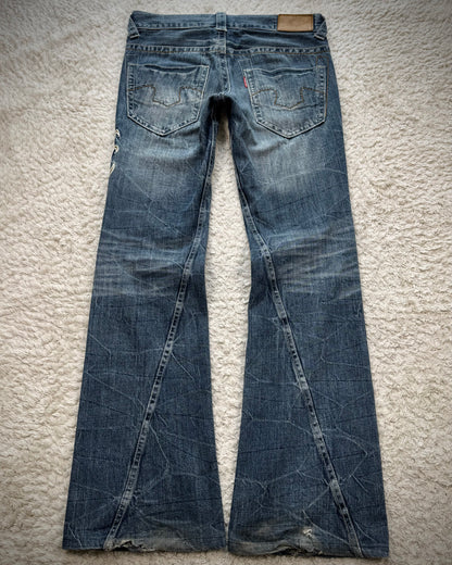 Tornado Mart Tribal Embroidery Spiral Flared Jeans