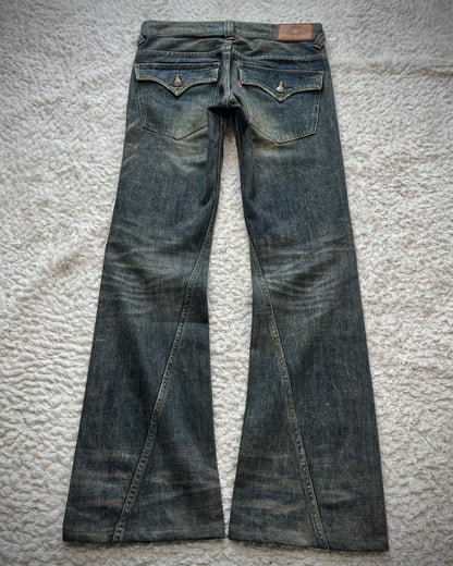 Tornado Mart Mud Whisker Washed Spiral Flared Jeans
