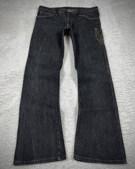 Obelisk Crocodile Pocket Flared Jeans