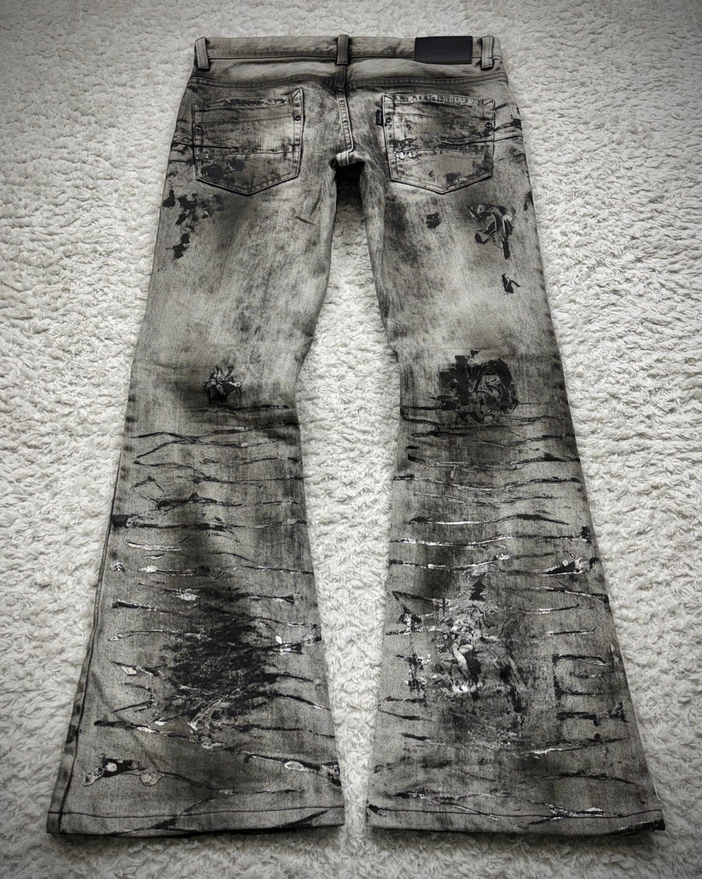 Tornado Mart Silver Clawmarks Coated Flared Jeans