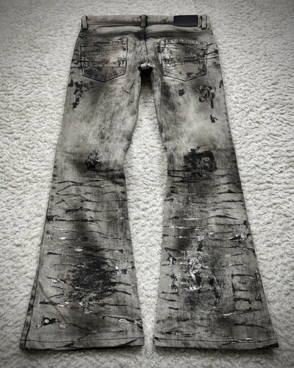 Tornado Mart Silver Clawmarks Coated Flared Jeans