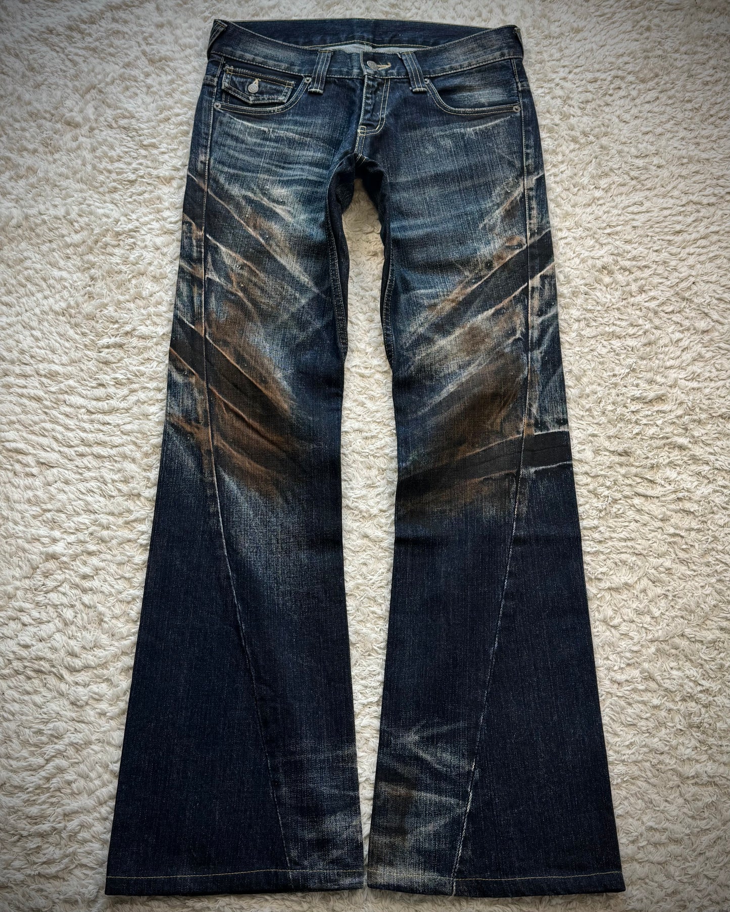 Tornado Mart Mud Clawmarks Washed Flap Pocket Flared Jeans