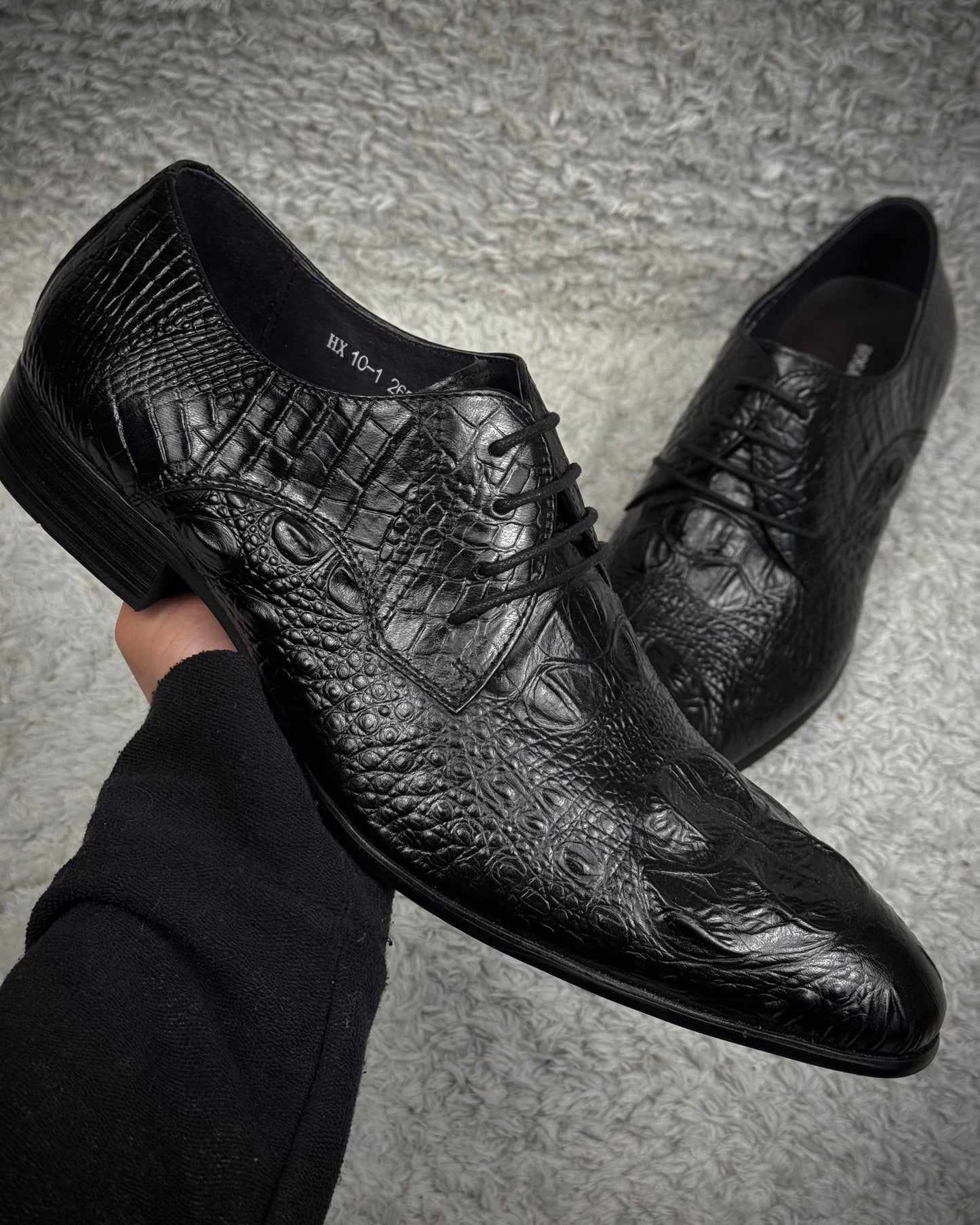 Bogarete Deep Textured Crocodile Leather Dress Boots