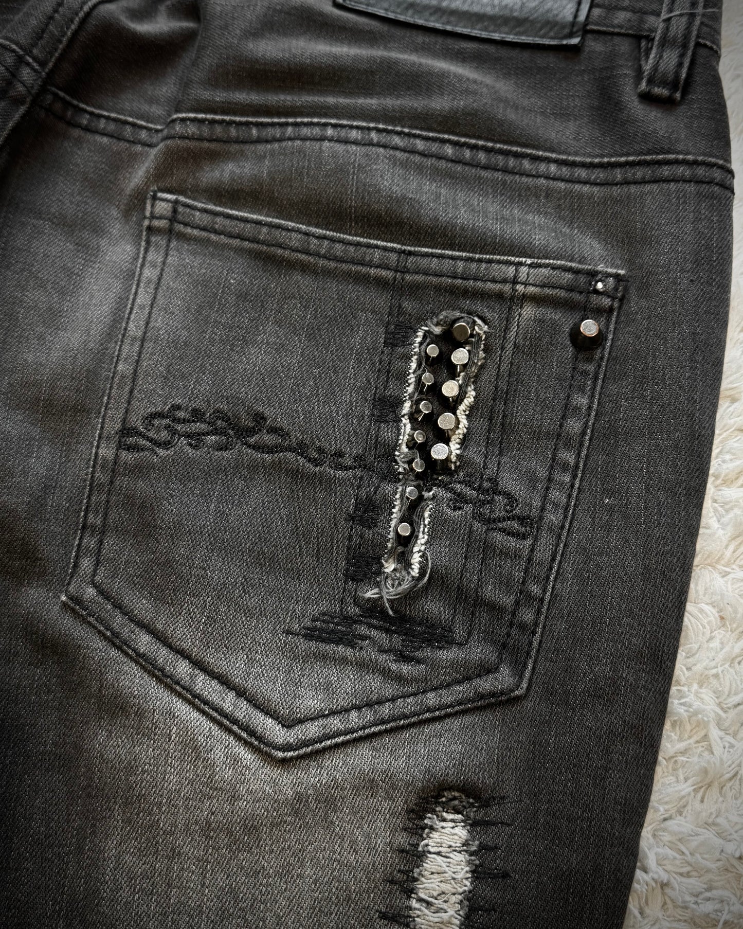 Midas Lace Up Studded Distressing Flared Jeans