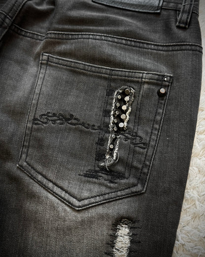 Midas Lace Up Studded Distressing Flared Jeans