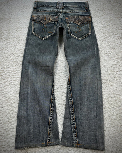 Semantic Design Python Pocket Detailed Spiral Flared Jeans