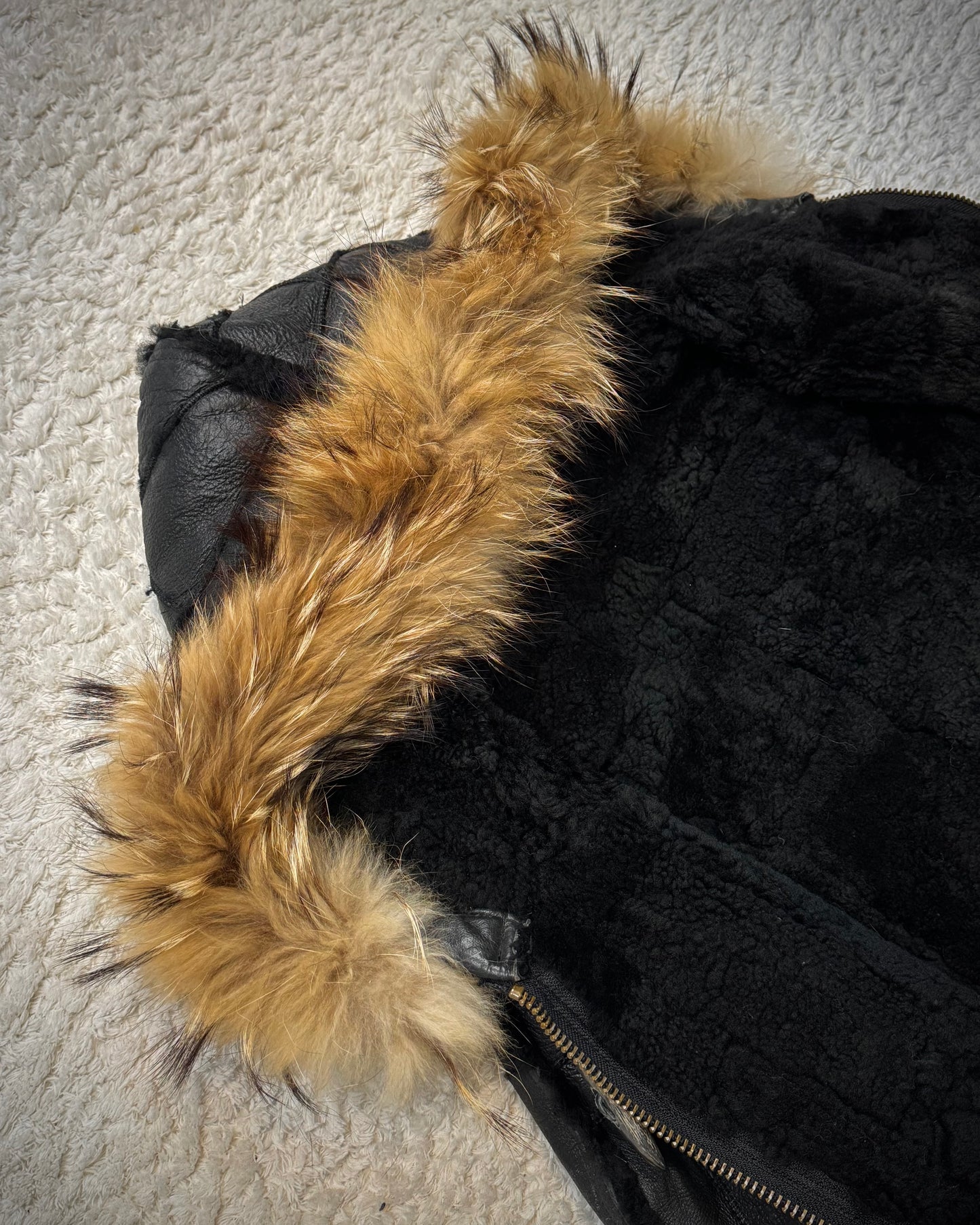 Royal Flash Fur Hood Leather Patchwork Jacket