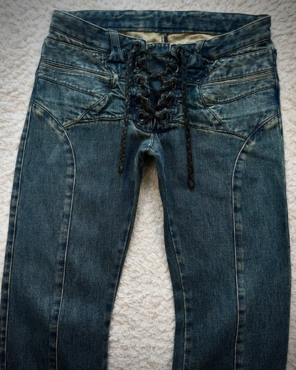 Henry Duarte Sculpted Hem Lace Up Flared Jeans