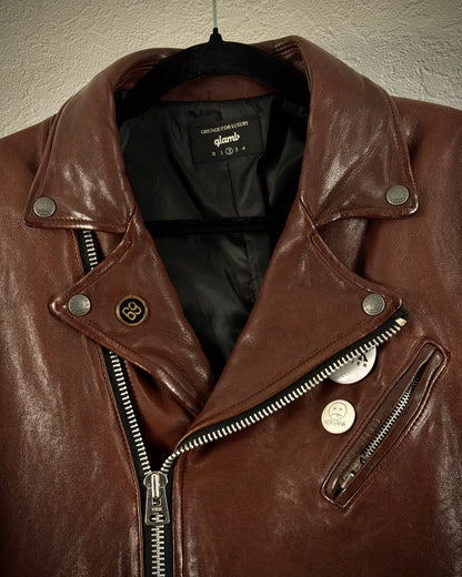 Glamb Oxblood Pinned Leather Biker Jacket