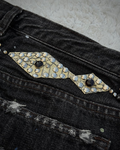 Schlüssel Snakeskin Patches Distressed Bootcut Denim