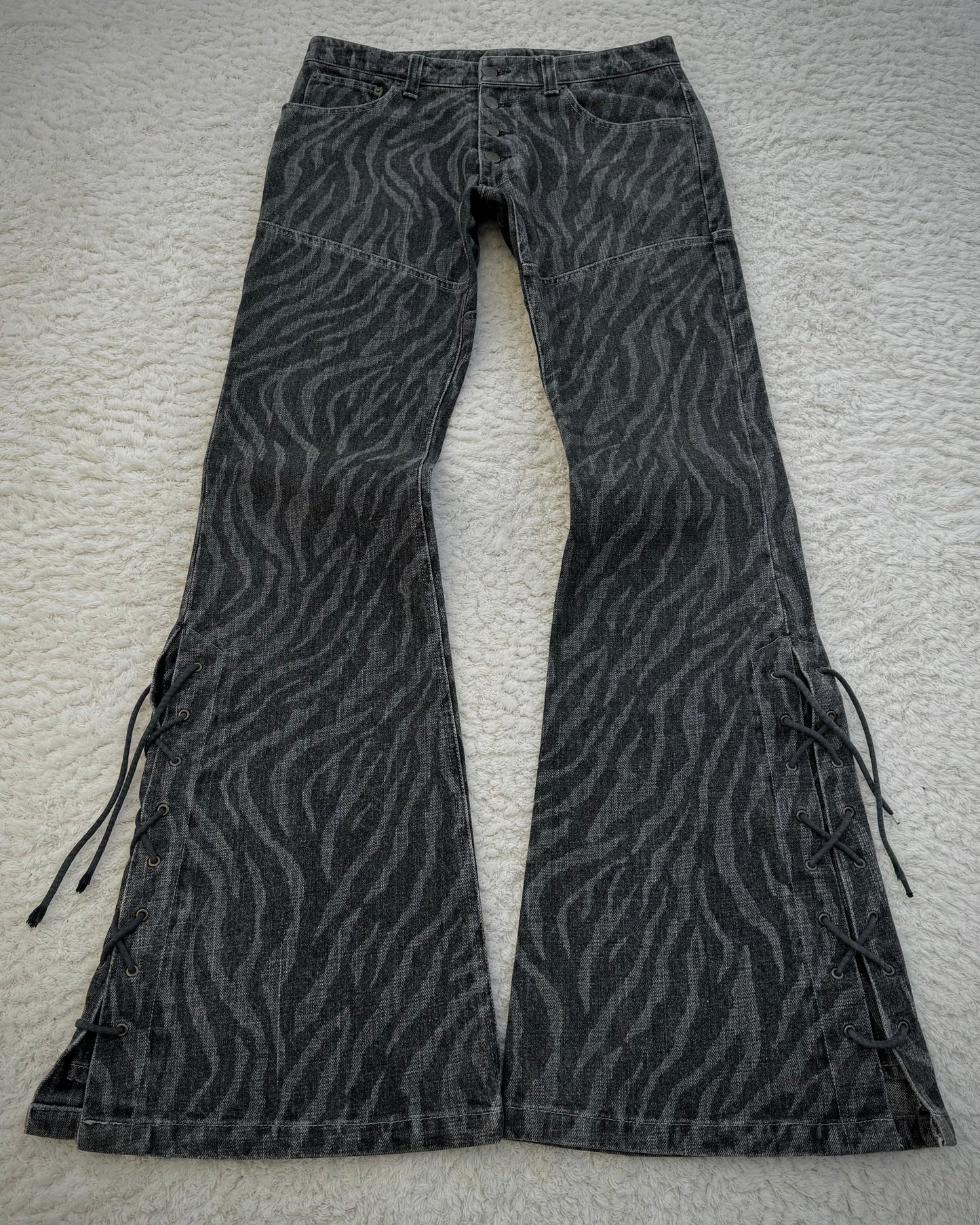 Tornado Mart Zebra Pattern Lace Up Flared Jeans
