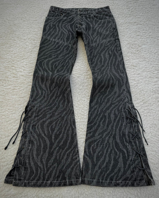 Tornado Mart Zebra Pattern Lace Up Flared Jeans