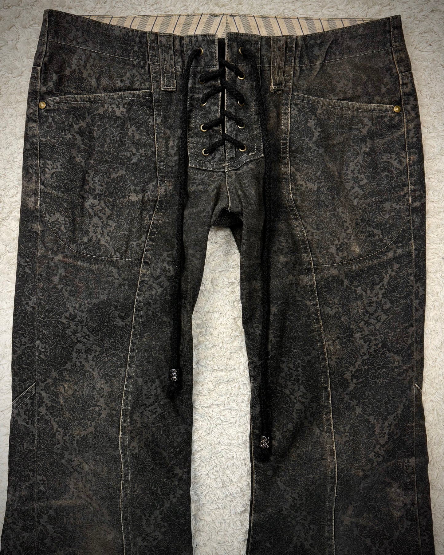 Tornado Mart Lace Up Antique Pattern Flared Pants