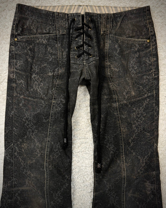 Tornado Mart Lace Up Antique Pattern Flared Pants