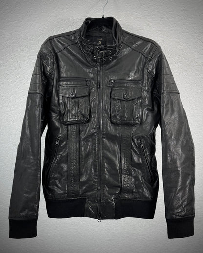 Edge Rupert Belted High Neck Leather Jacket