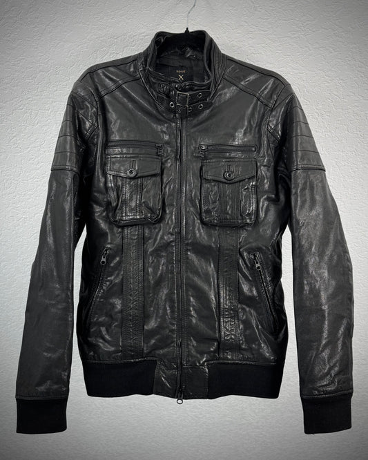 Edge Rupert Belted High Neck Leather Jacket