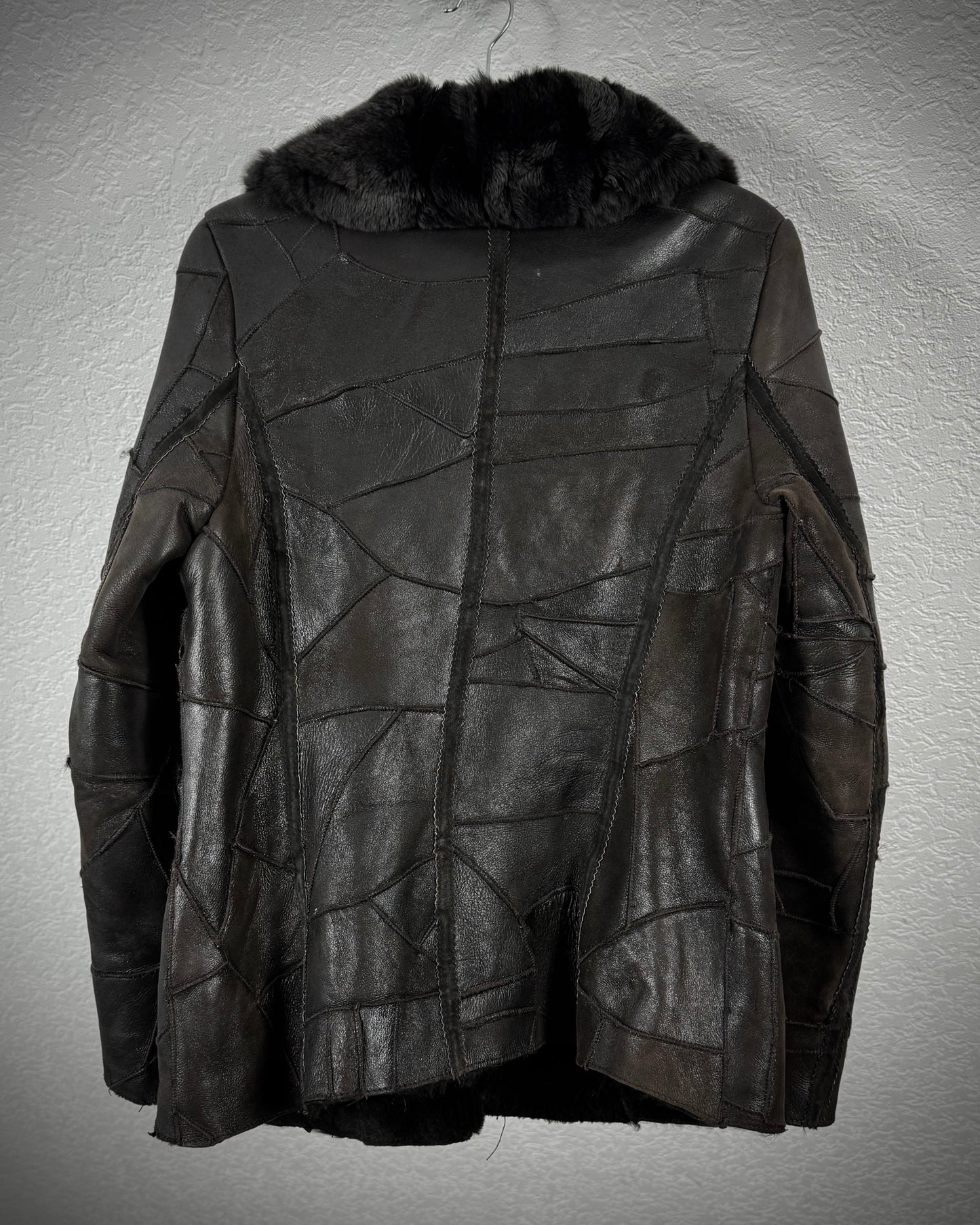 Lamb Fur Interior Leather Patchwork Jacket