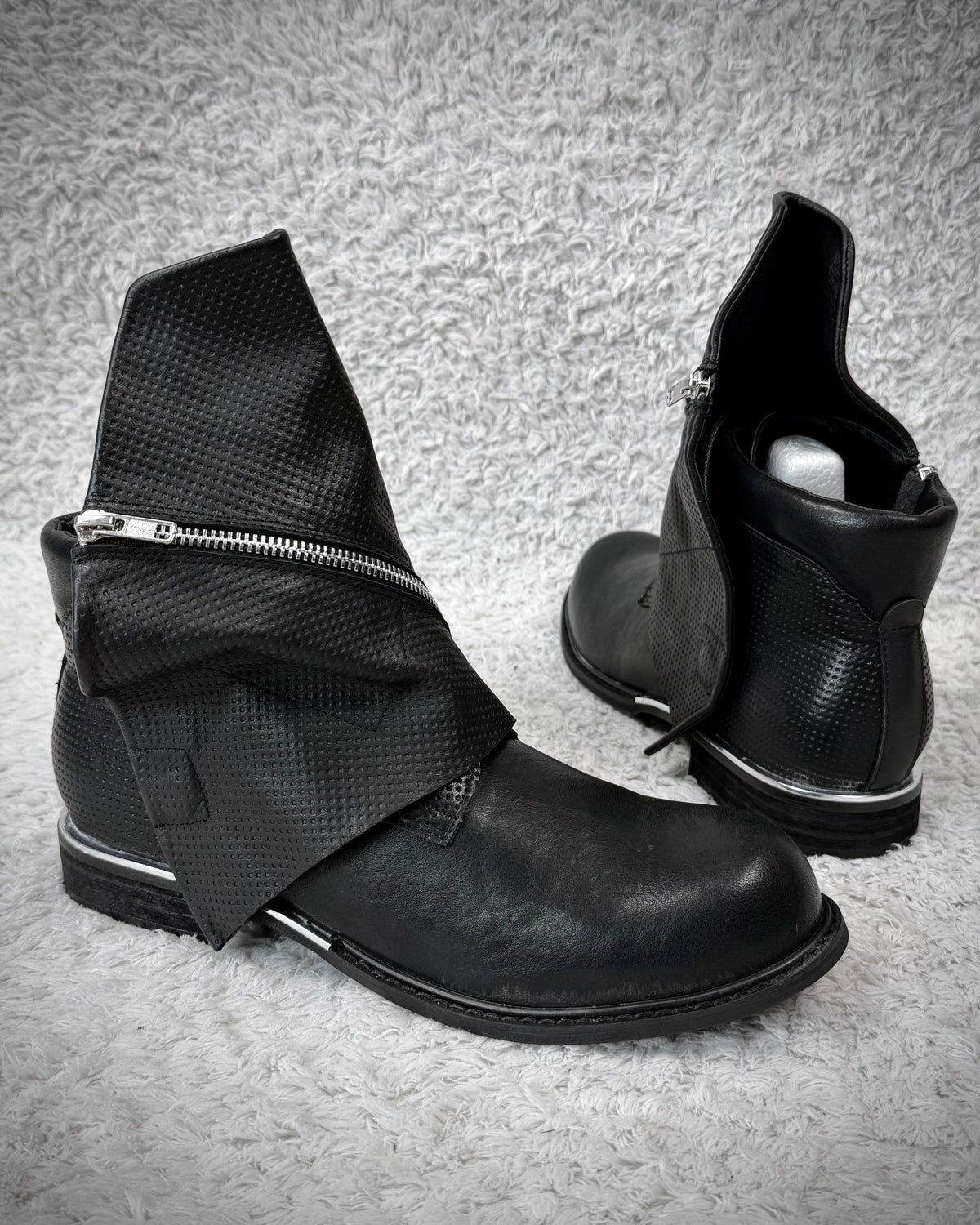 Grained Flap Over Leather Boots
