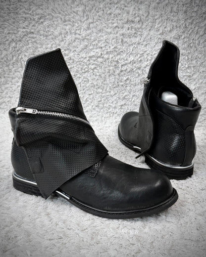 Grained Flap Over Leather Boots