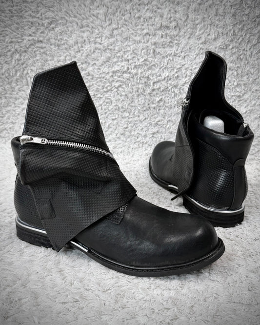 Grained Flap Over Leather Boots