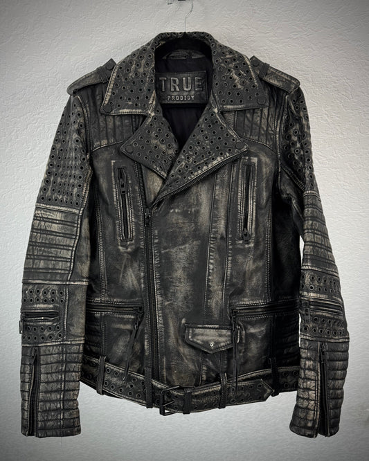 True Prodigy Grommeted Vintage Leather Biker Jacket
