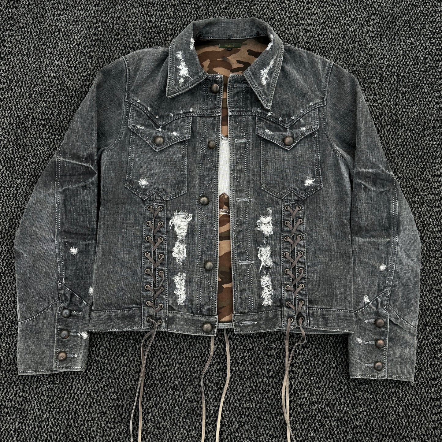 Obelisk Lace-Up Denim Jacket