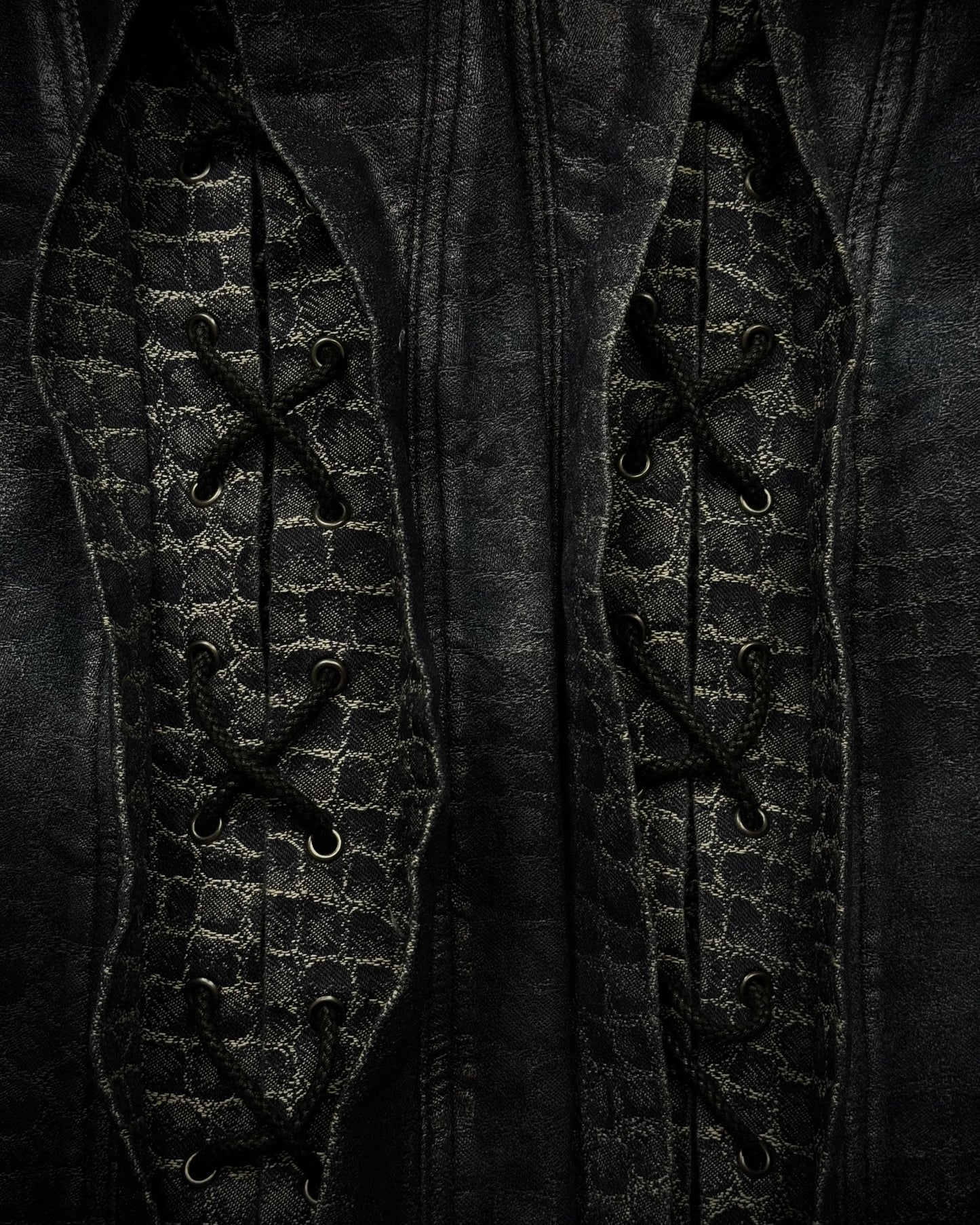 Tornado Mart Waxed Crocodile Lace Up Flared Pants