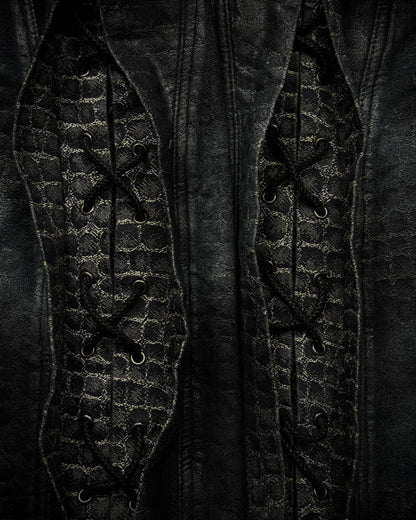 Tornado Mart Waxed Crocodile Lace Up Flared Pants