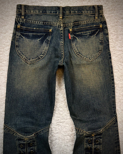 Tornado Mart Mud Washed Grommeted Flared Jeans