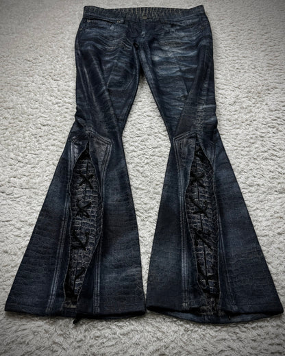 Tornado Mart Waxed Crocodile Lace Up Flared Pants